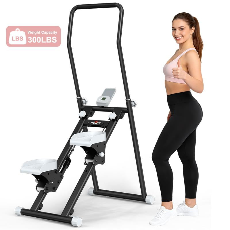 RELIFE SPORTS New Version Folding Stair Stepper 300LBS Capacity Adjustable Handlebar & Pedals Full-Body Vertical Climber Compact Home Gym Exercise Machine for Men & Women Gift for Fitness Enthusiasts